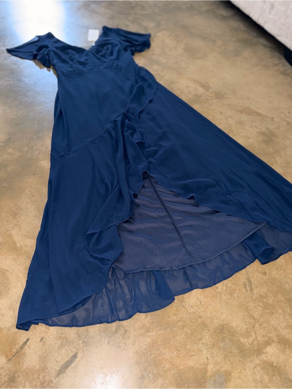Ever Pretty Navy Charming Chiffon Bridesmaid Dress Lotus Leaf Hem NWT Size 10 - Picture 9 of 16